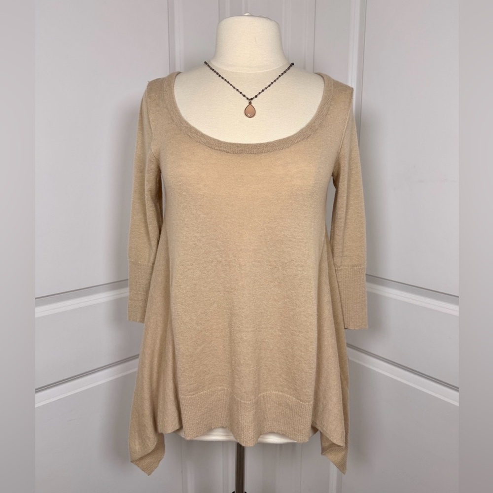 Club Monaco Alpaca Blend Asymmetric Knit Swing Sweater | Neutral Beige Tan | M